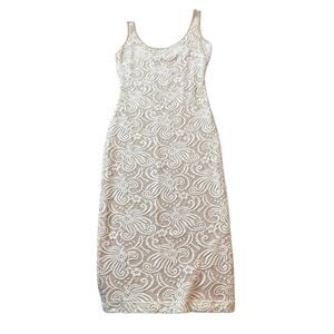BEBE Tan White Lace Overlay XS Extra Small Bodycon Tank Dress Wedding Bridal